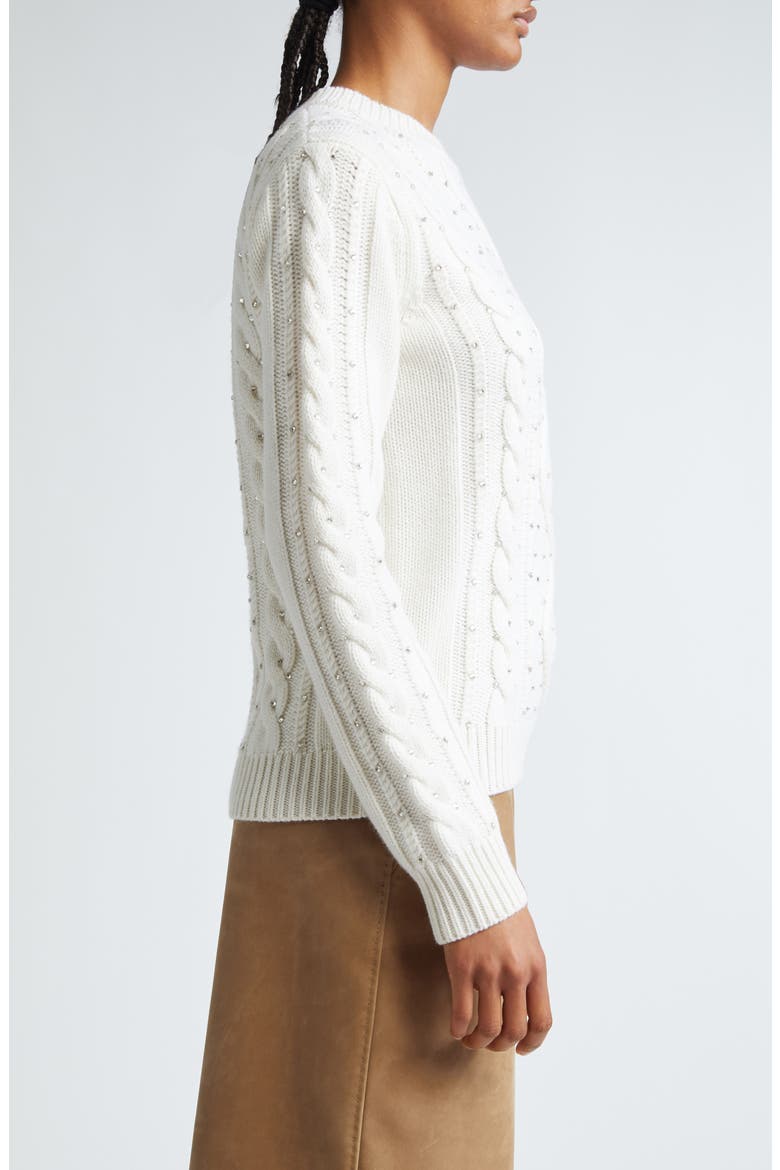 Onde Embellished Cable Stitch Wool & Cashmere Sweater, Alternate, color, WHITE