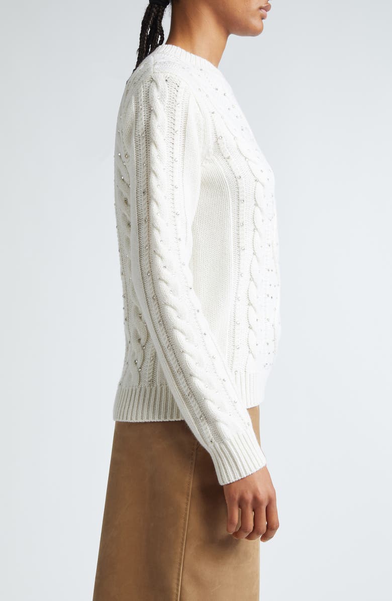 Max Mara Onde Embellished Cable Stitch Wool & Cashmere Sweater, Alternate, color, White