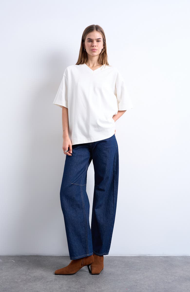 Topshop Drop Shoulder V-Neck Tee, Alternate, color, White