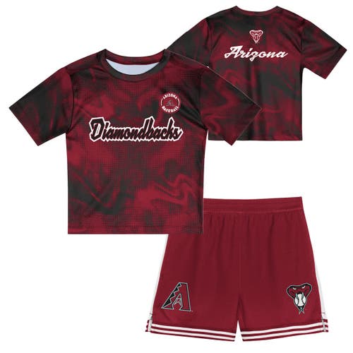 Outerstuff Kids'  Toddler Red Arizona Diamondbacks Pinch Hitter Infielder T-shirt & Shorts Set In Burgundy