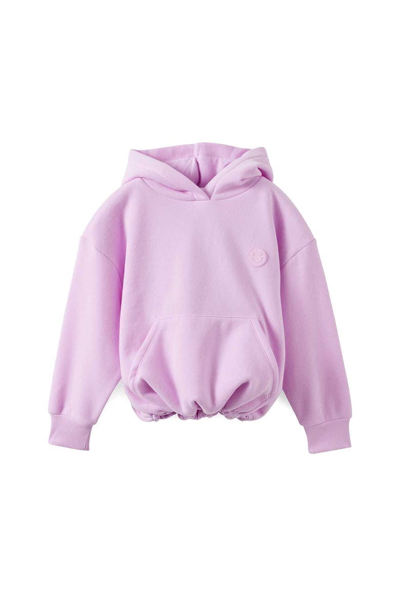 Kid's Sienna Bubble Hem Oversized Hoodie, Main, color, Pale Violet Badge