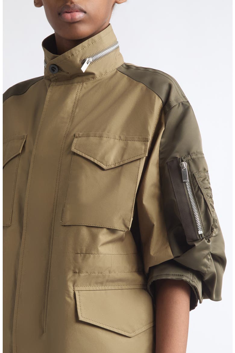 Mixed Media Short Sleeve Jacket, Alternate, color, BEIGE/ DARK KHAKI