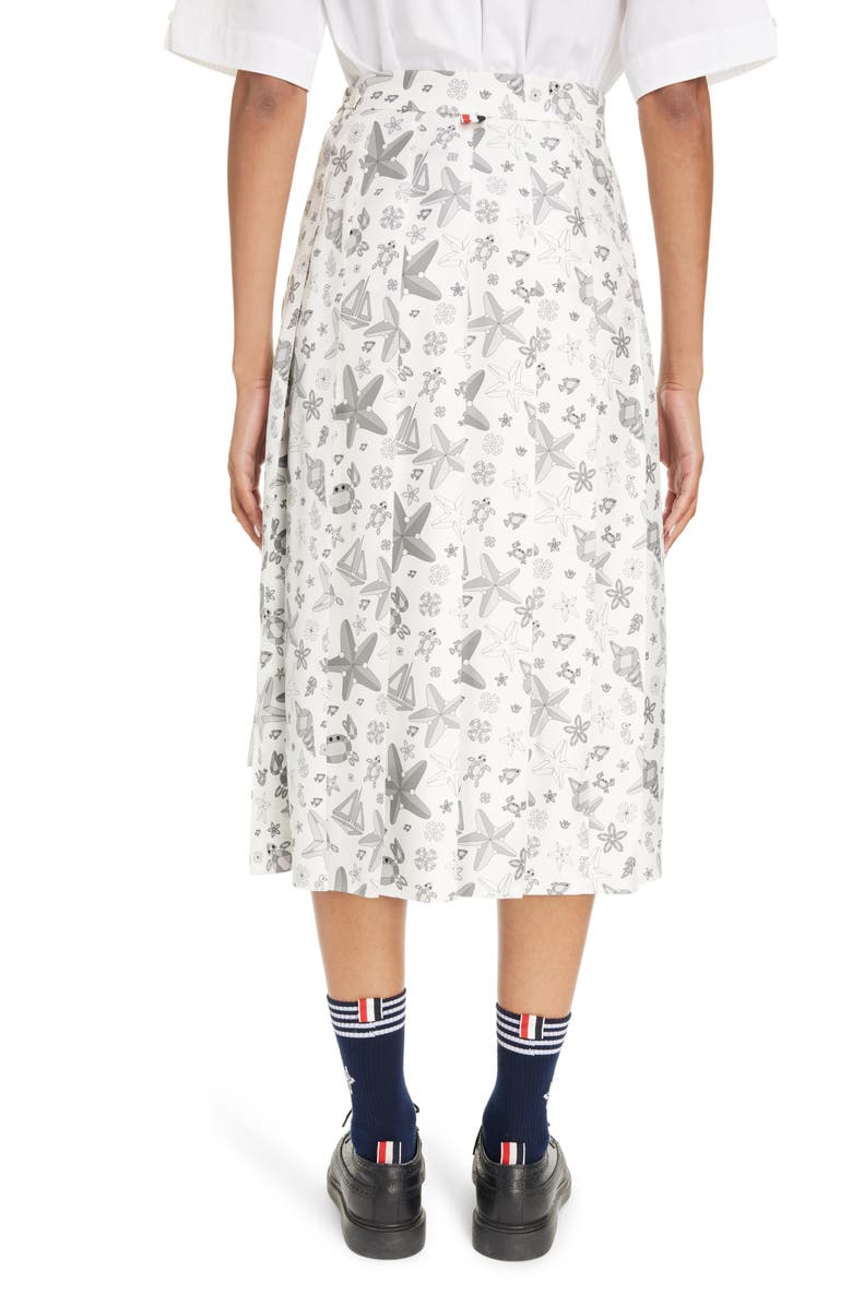 Thom Browne Nautical Crystal Print Drop Back Pleated Silk Skirt, Alternate, color, 