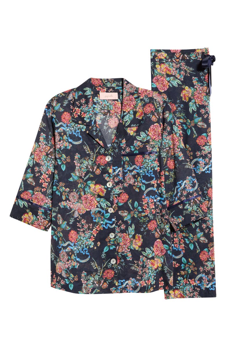 Papinelle Layla Floral Crop Cotton Voile Pajamas, Alternate, color, Navy
