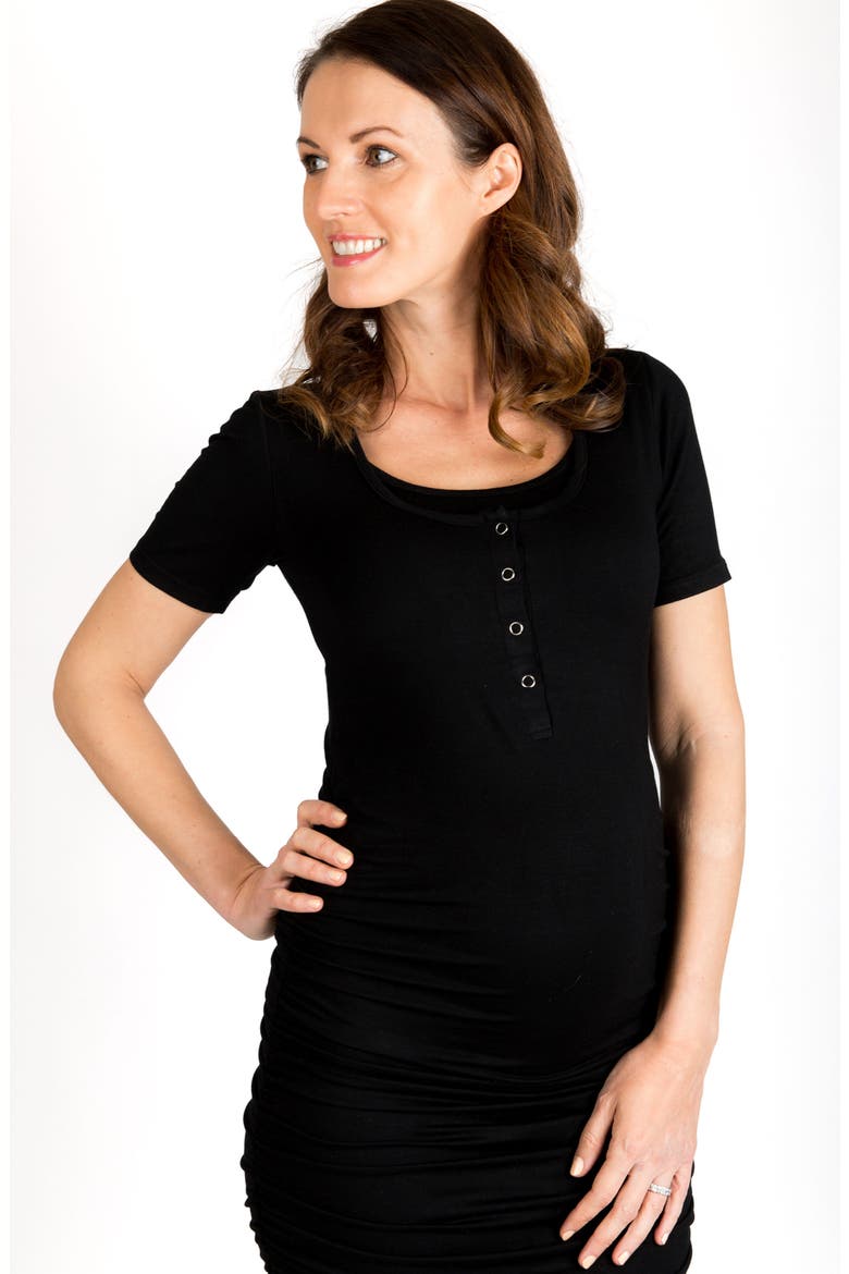 Snap Maternity/Nursing Shirtdress, Alternate, color, BLACK
