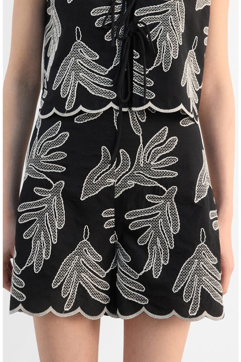 Embroidered Cotton Shorts, Alternate, color, BLACK