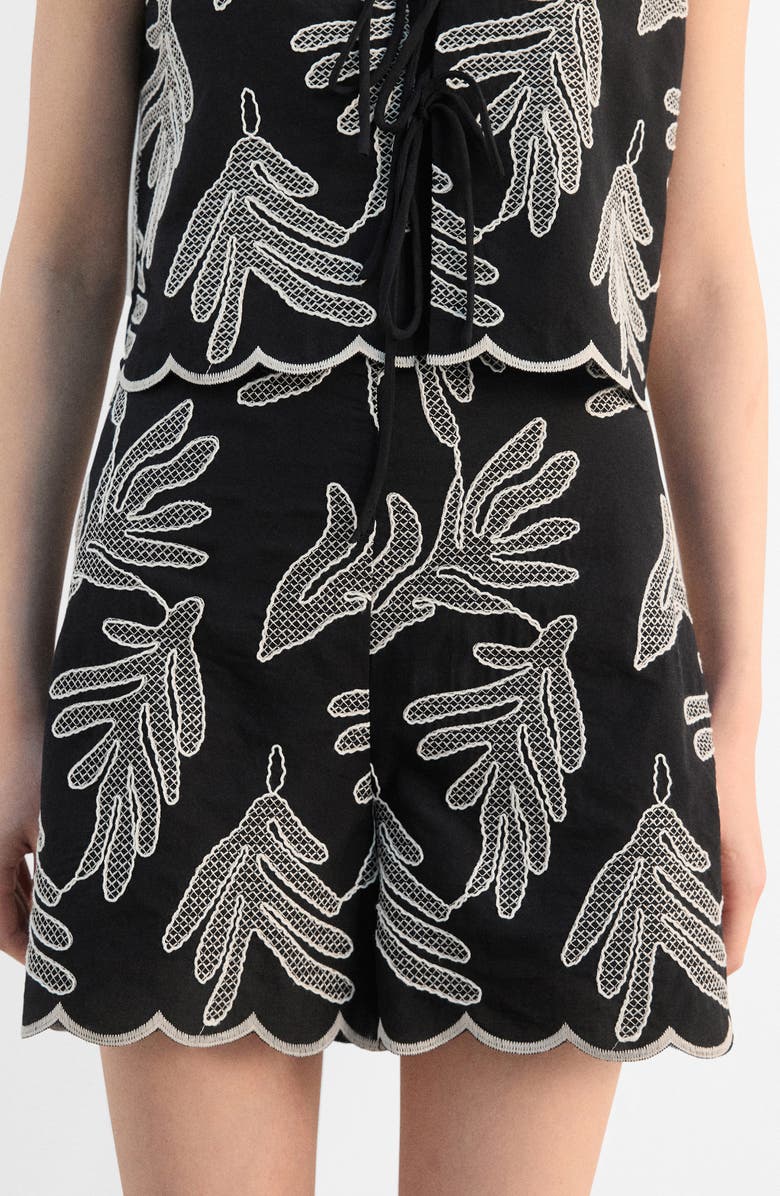 MANGO Embroidered Cotton Shorts, Alternate, color, Black