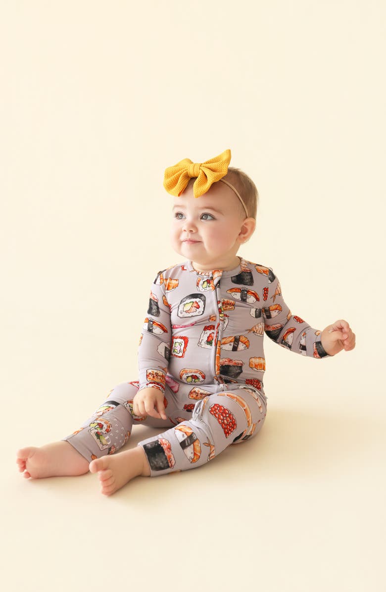 Posh Peanut Sushi Mushi Convertible Zip-Up Footie, Alternate, color, Grey