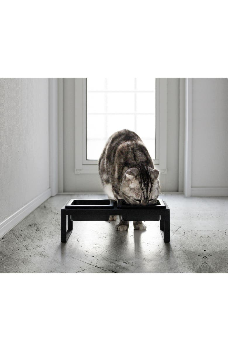 Yamazaki Pet Food Bowls & Stand, Alternate, color, Black