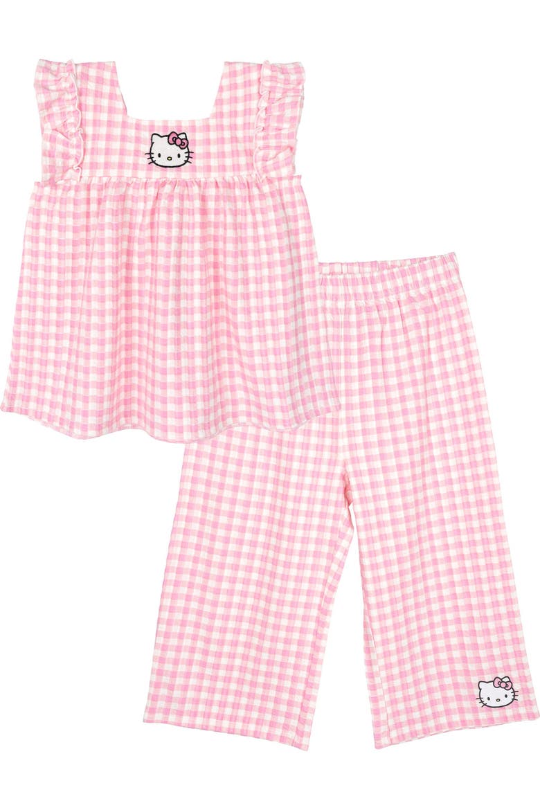 Sleeveless Top and Textured Knit Cropped Pants Set, Main, color, Hello Kitty Pink