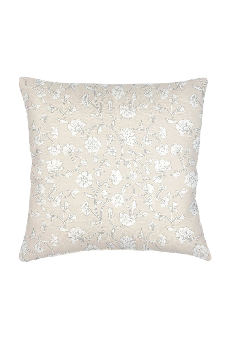 Jaipur Floral Linen Pillow with Down Alternative Insert, Main, color, Beige