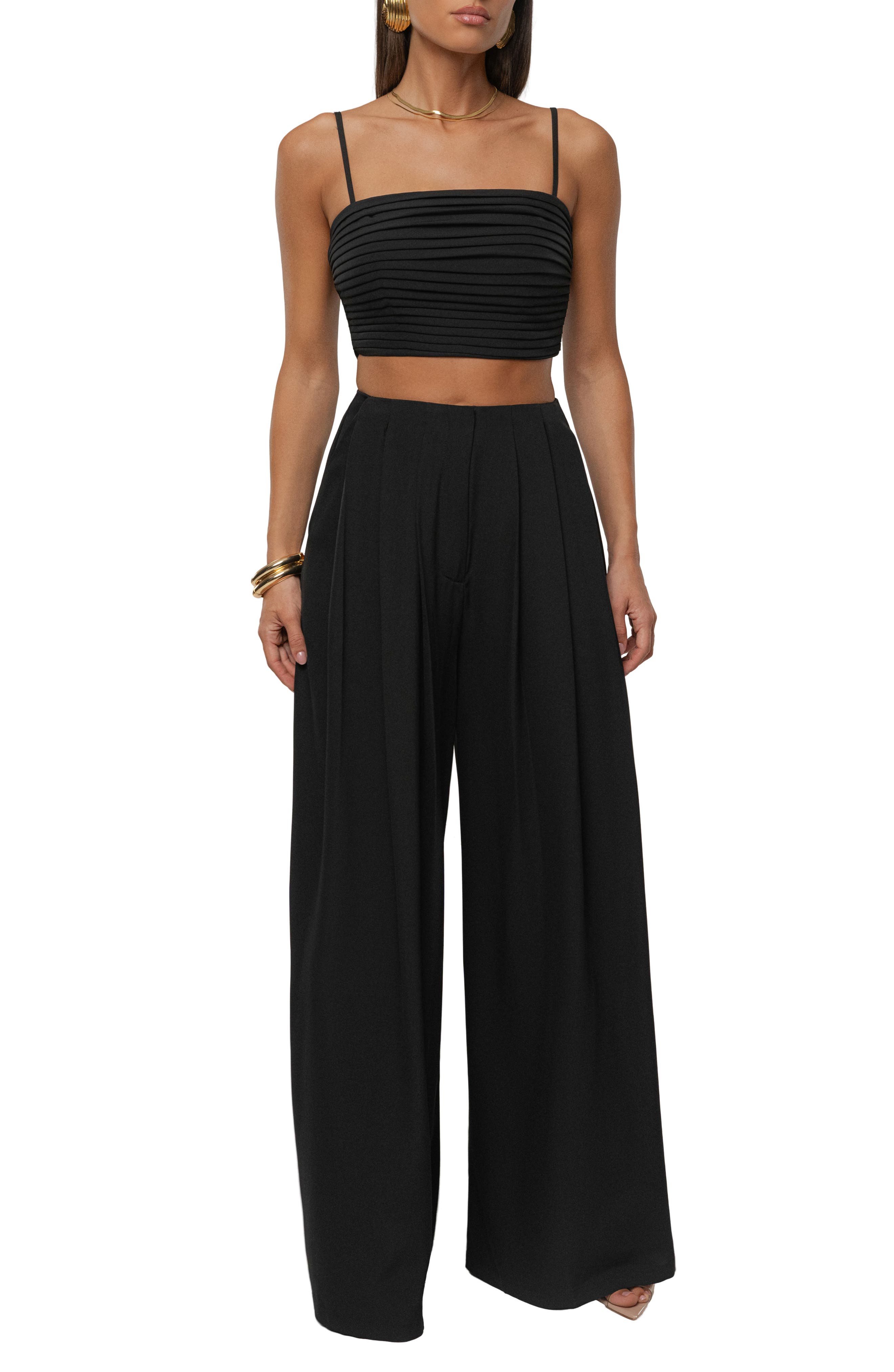 Jluxlabel Serenade Crop Top & Wide Leg Pants In Black