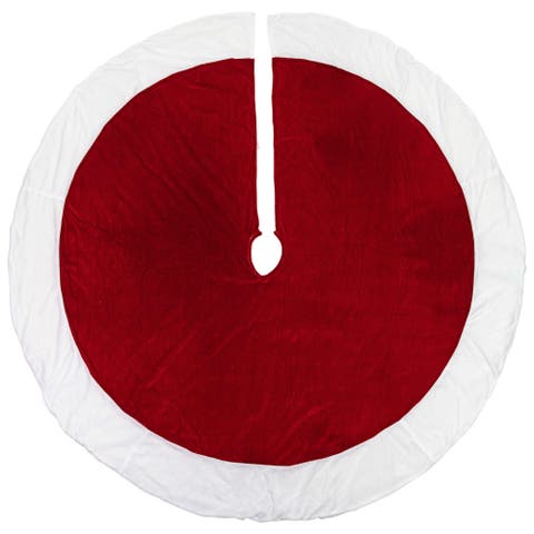 Velveteen Christmas Tree Skirt - 60" - Red and White
