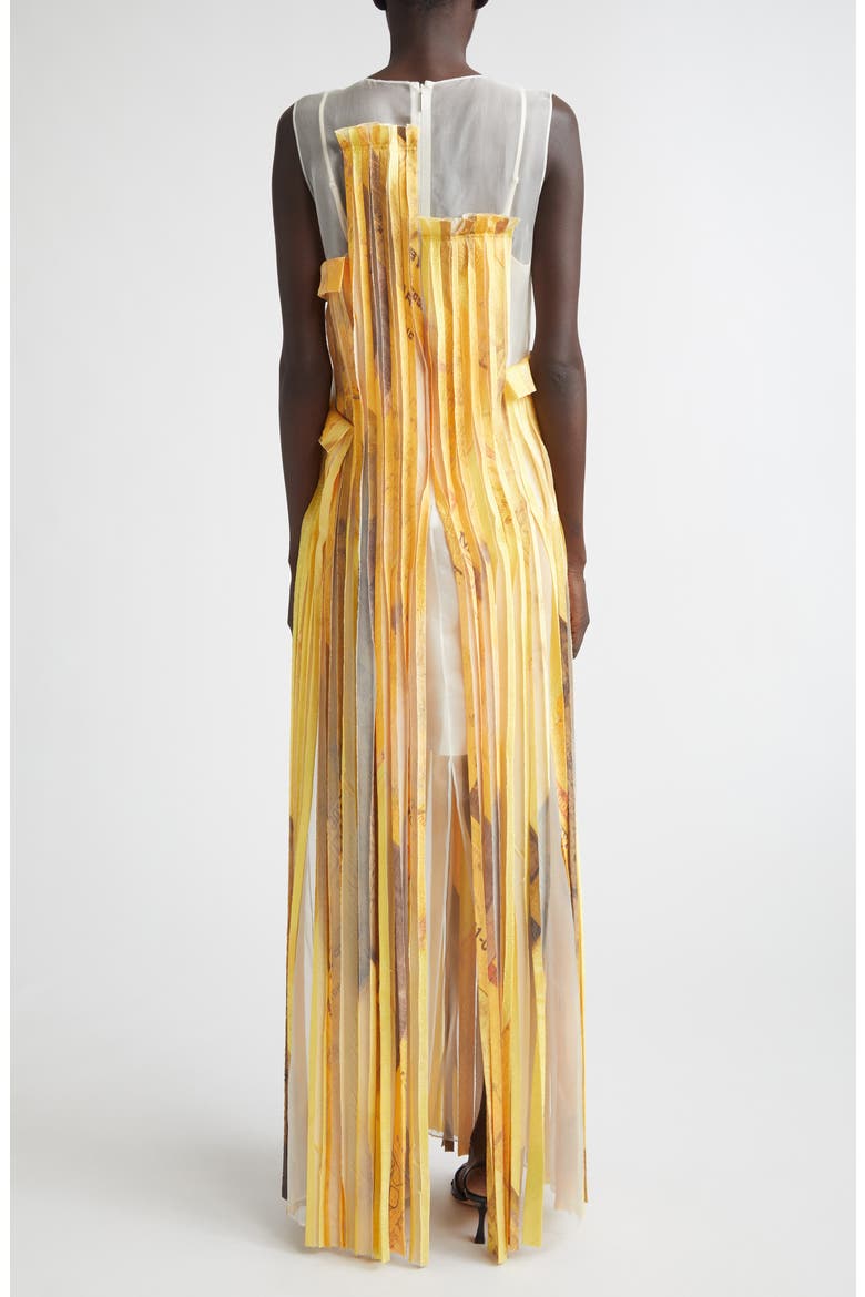 Sleeveless Silk Stripe Gown with Sulphur Bank Artwork by Robert Rauschenberg, Alternate, color, YELLOW MULTI