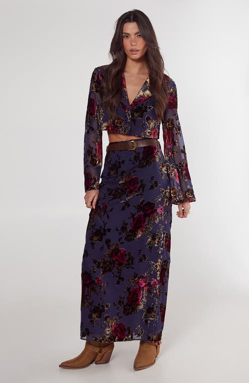 Nasty Gal Floral Devore Crop Shirt In Blue