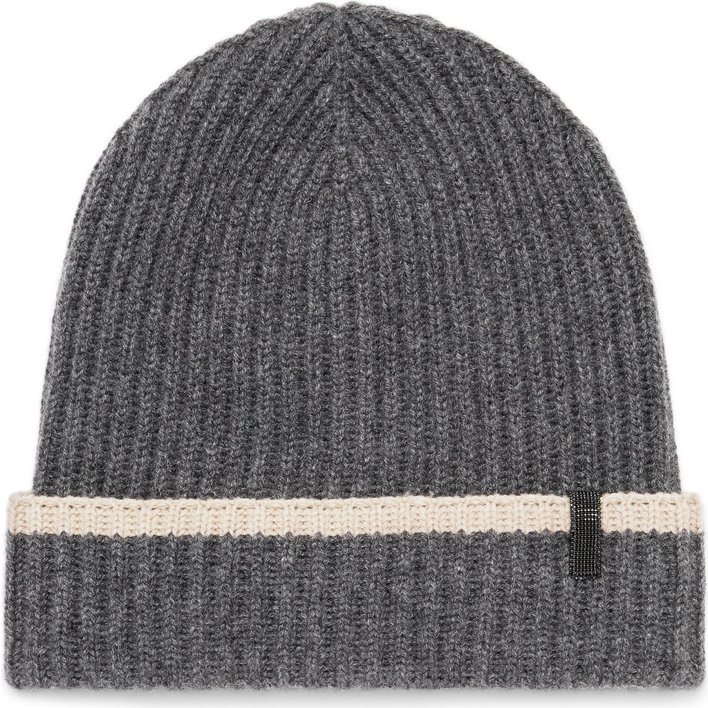 Brunello Cucinelli Contrast Cashmere Beanie In Lead