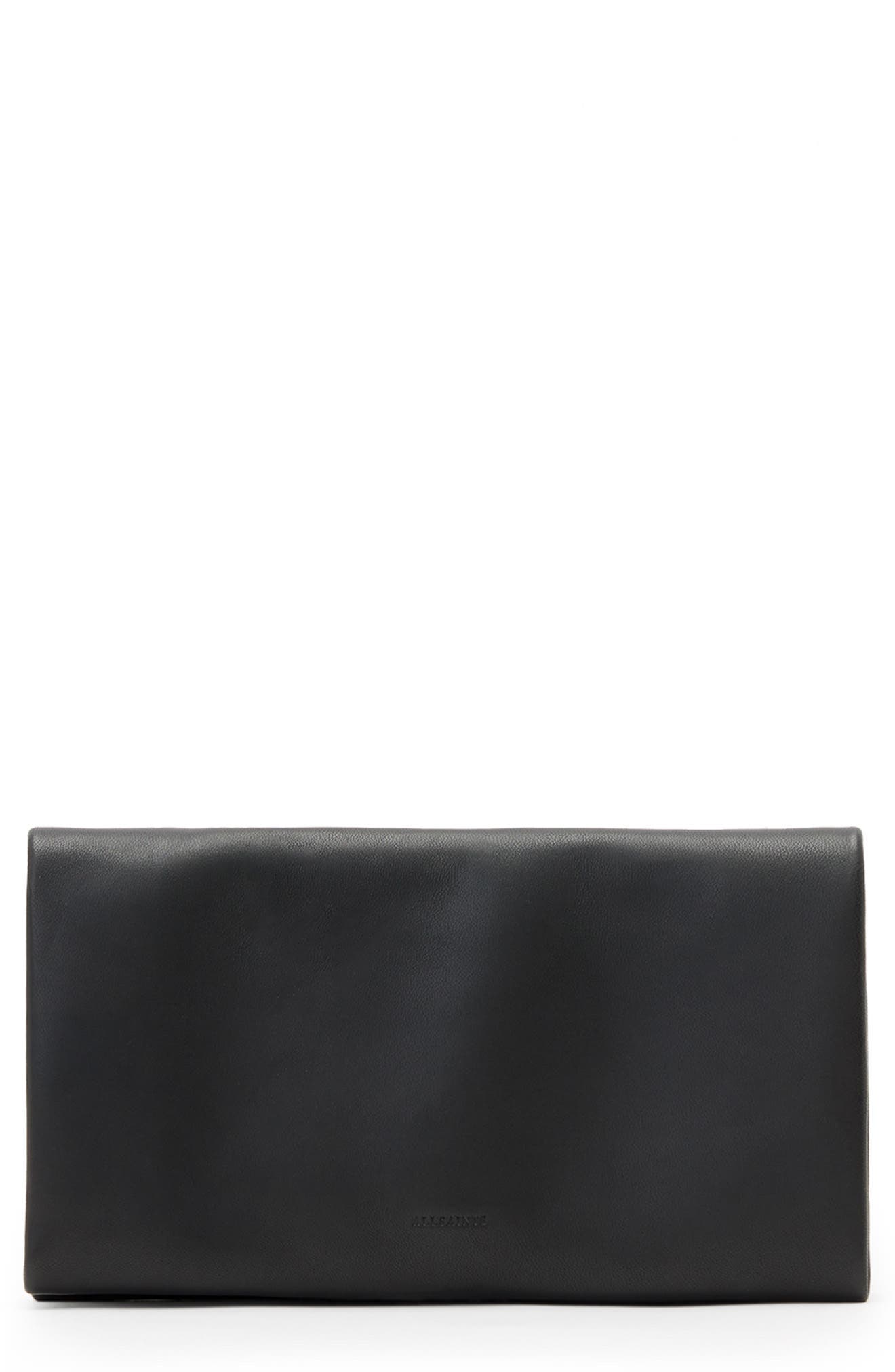 AllSaints Harluna Leather Clutch, Main, color, 