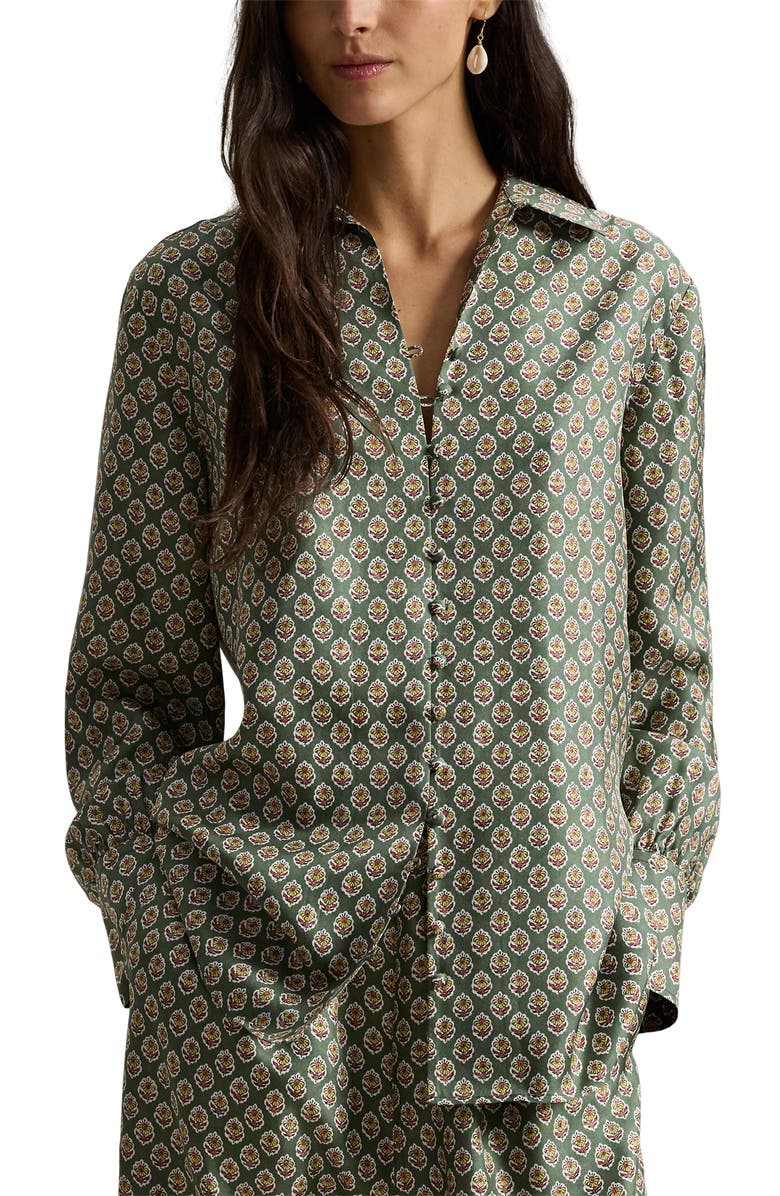 Polo Ralph Lauren Print Silk Shirt, Main, color, 2014 Wood Block Spikey Flower