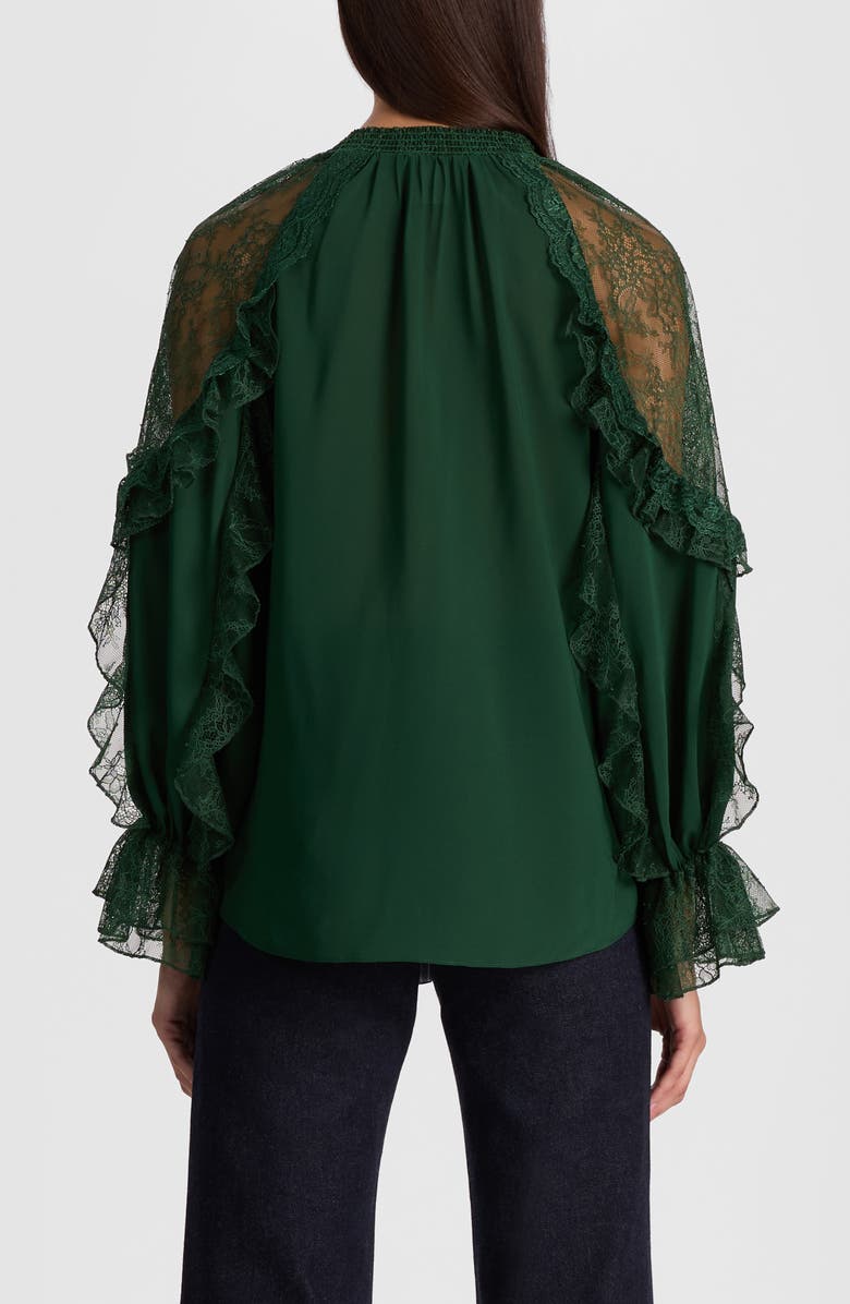 Alice + Olivia Aleena Lace Detail Long Sleeve Button-Up Shirt, Alternate, color, Green Mystique