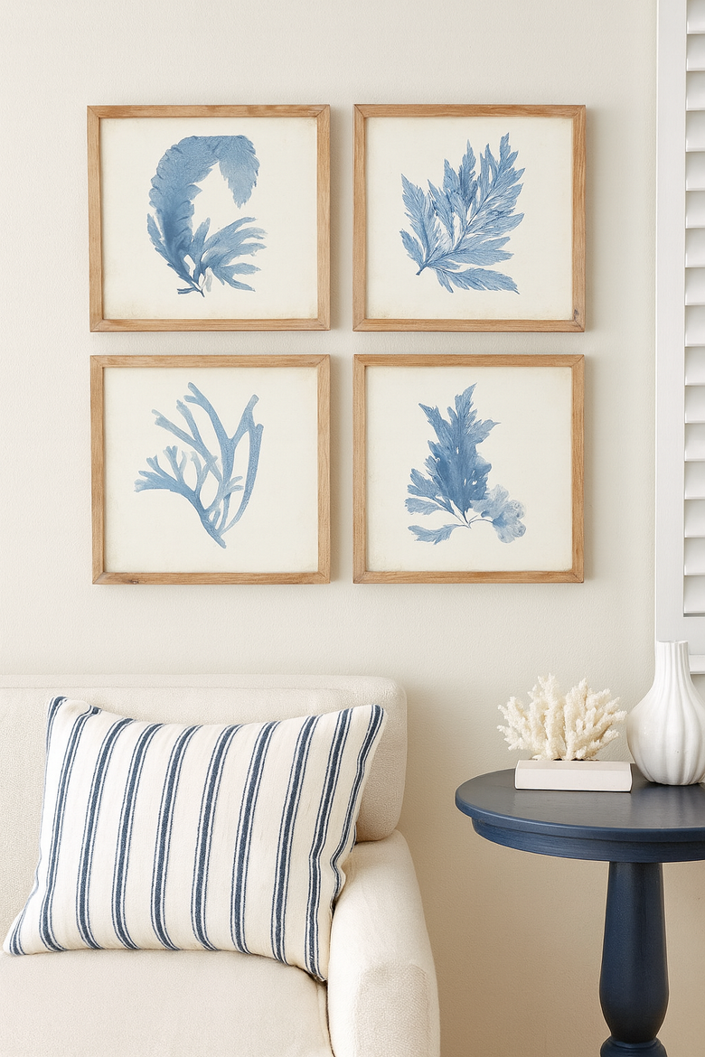 Framed Coral Watercolor Prints Set of 4, Alternate, color, Blue
