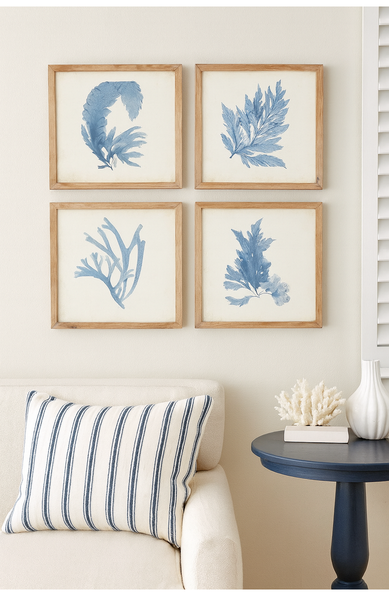 Napa Home & Garden Framed Coral Watercolor Prints Set of 4, Alternate, color, Blue