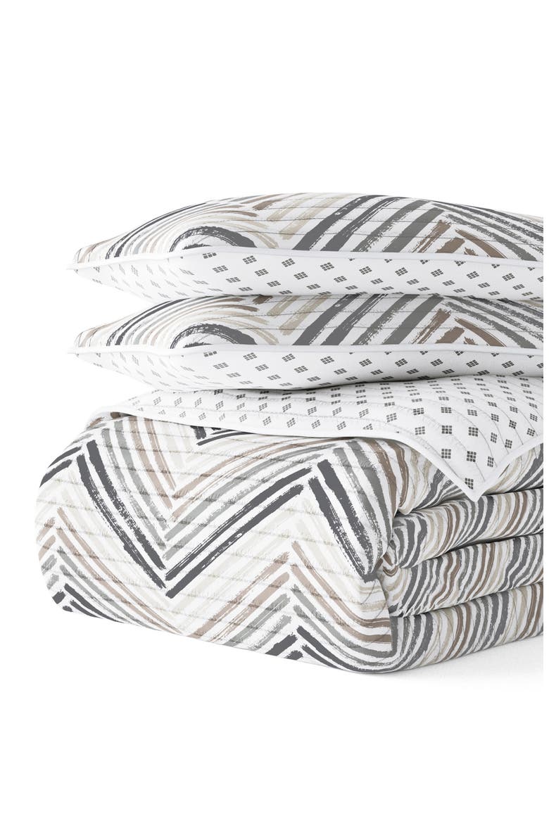 All Season Diamond Chevron Reversible Down Alternative Quilt & Sham Set, Alternate, color, LIGHT GRAY