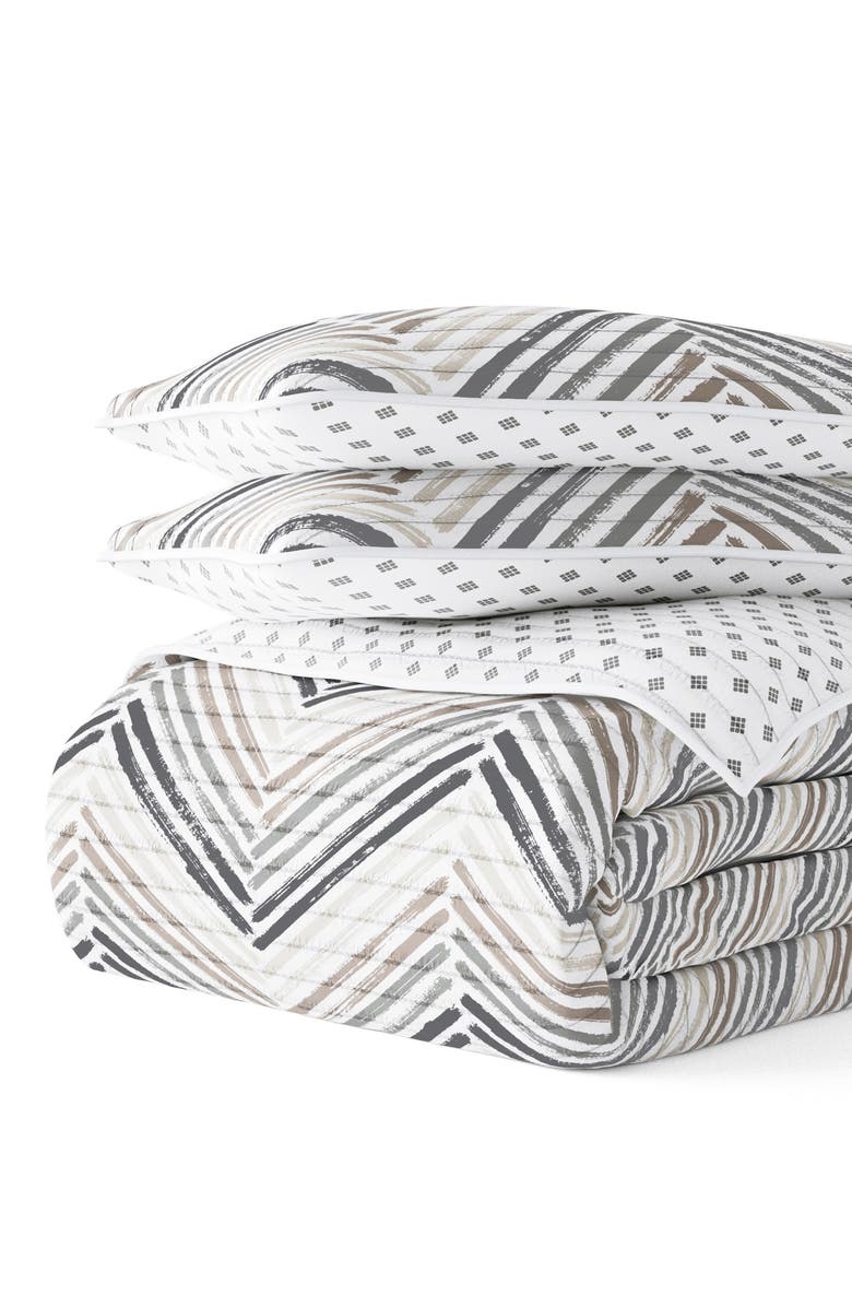 HOMESPUN All Season Diamond Chevron Reversible Down Alternative Quilt & Sham Set, Alternate, color, Light Gray