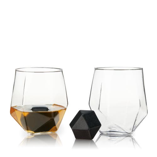 Viski 4pc Faceted Tumbler & Hexagonal Basalt Stone Set
