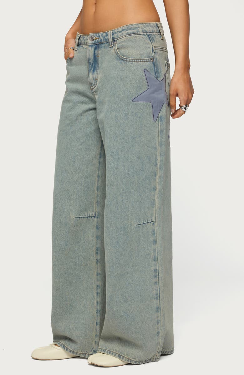 EDIKTED Trish Stars Low Rise Wide Leg Jeans, Alternate, color, Blue-Washed
