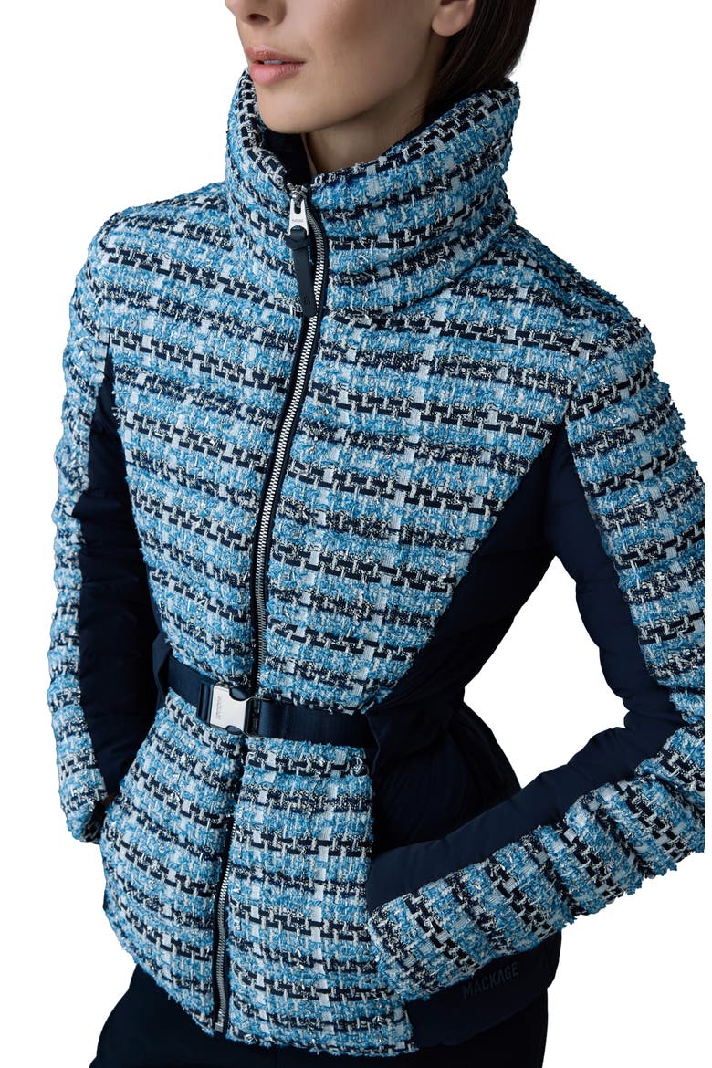 Evita Tweed & 750 Fill Power Quilted Down Short Jacket, Alternate, color, SKY BLUE MULTI