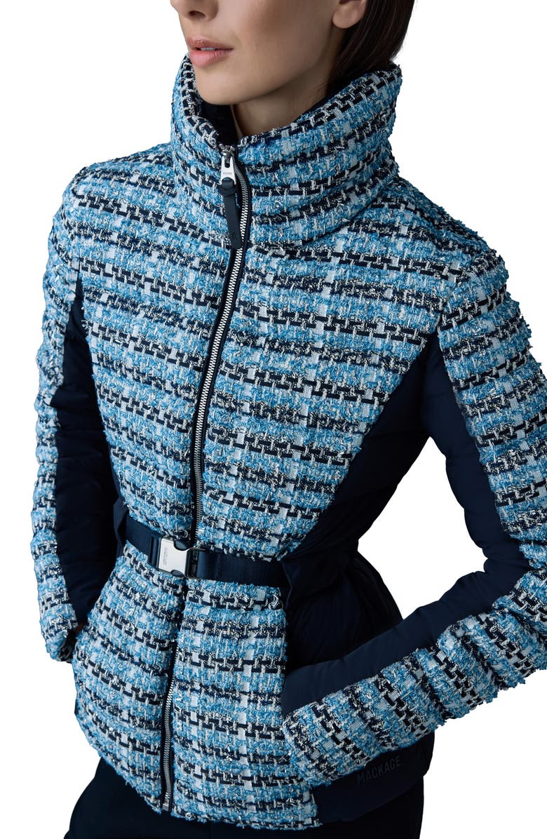 Mackage Evita Tweed & 750 Fill Power Quilted Down Short Jacket, Alternate, color, Sky Blue Multi