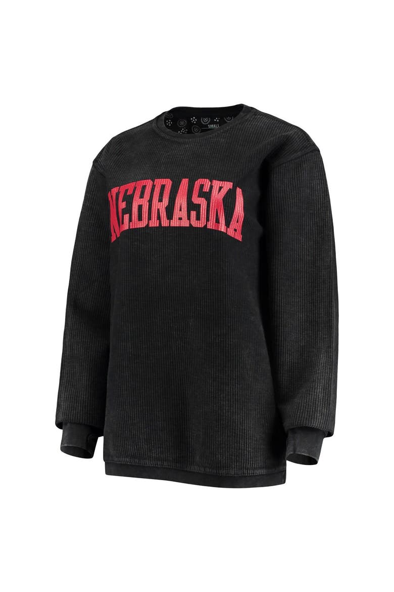 Women's Pressbox Black Nebraska Huskers Comfy Cord Vintage Wash Basic Arch Pullover Sweatshirt, Alternate, color, Black