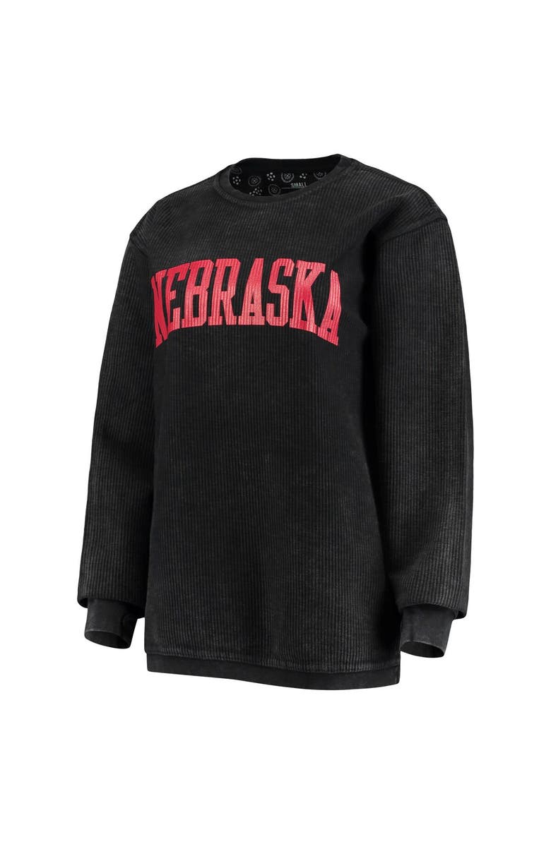 PRESSBOX Women's Pressbox Black Nebraska Huskers Comfy Cord Vintage Wash Basic Arch Pullover Sweatshirt, Alternate, color, Black