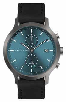 Dual Time Leather Strap Watch, 42.5mm