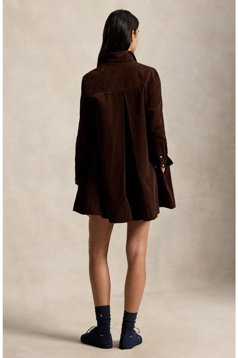 Pleated Cotton Corduroy Shirtdress, Alternate, color, BROWN