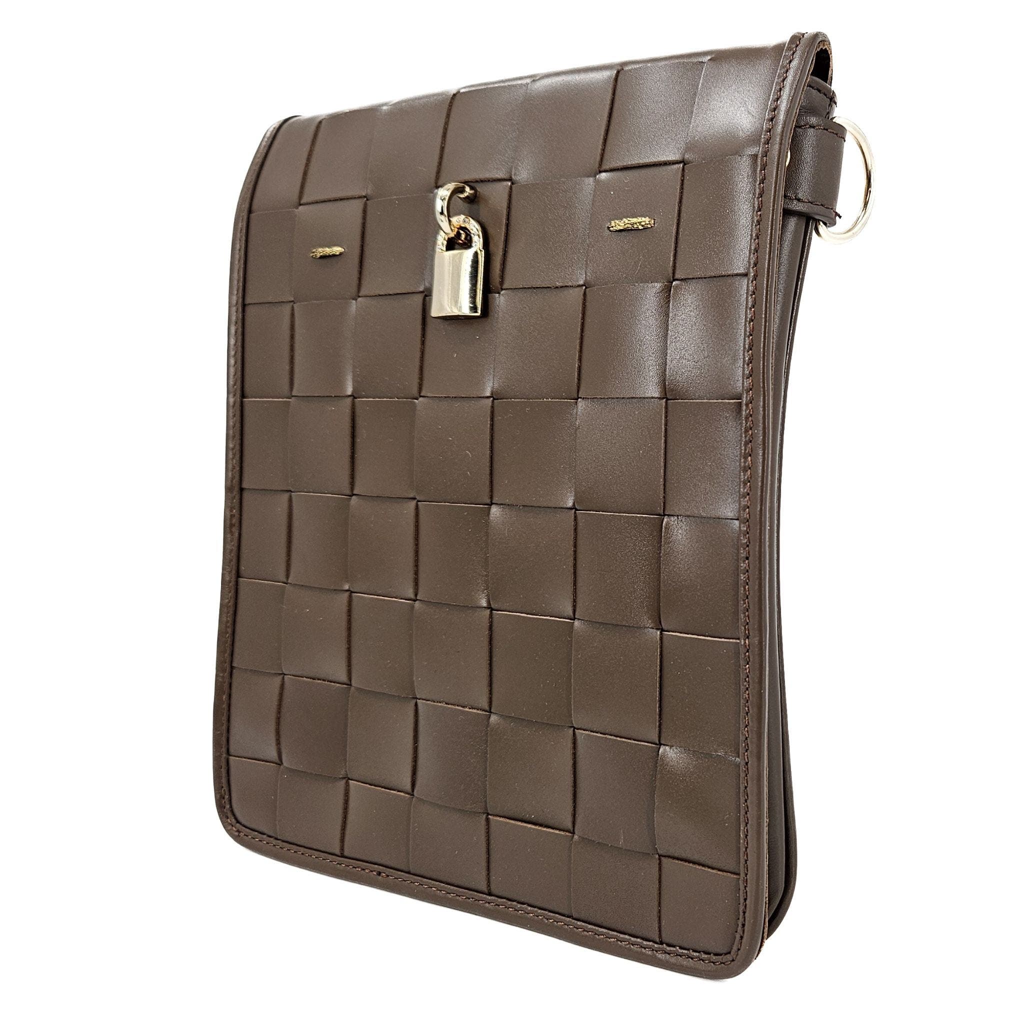 Woven Leather Lock Crossbody Bag, Alternate, color, Chocolate
