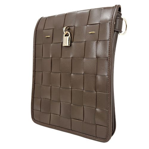 Madison Maison Woven Leather Lock Crossbody Bag In Brown
