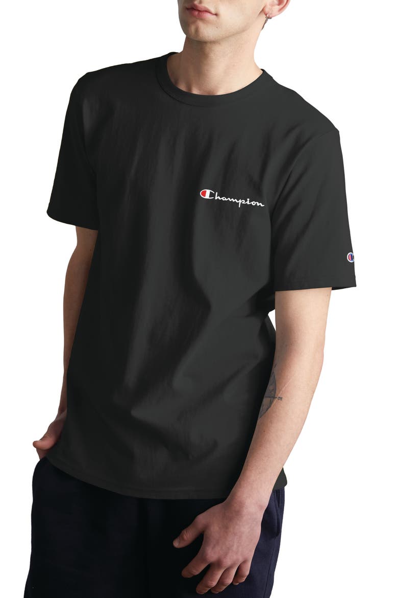 Logo Embroidered Crewneck T-Shirt, Main, color, BLACK