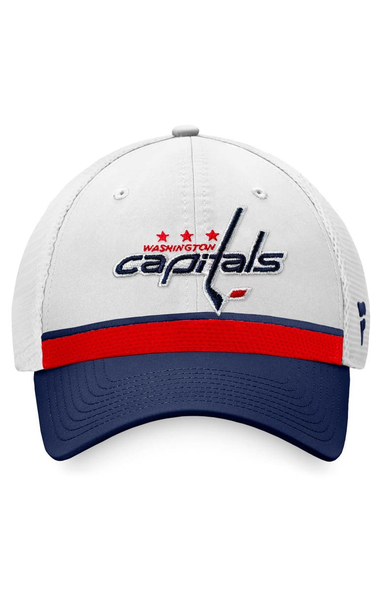 FANATICS Men's Fanatics Branded White/Navy Washington Capitals 2021 NHL Draft Authentic Pro On Stage Trucker Snapback Hat, Alternate, color, 