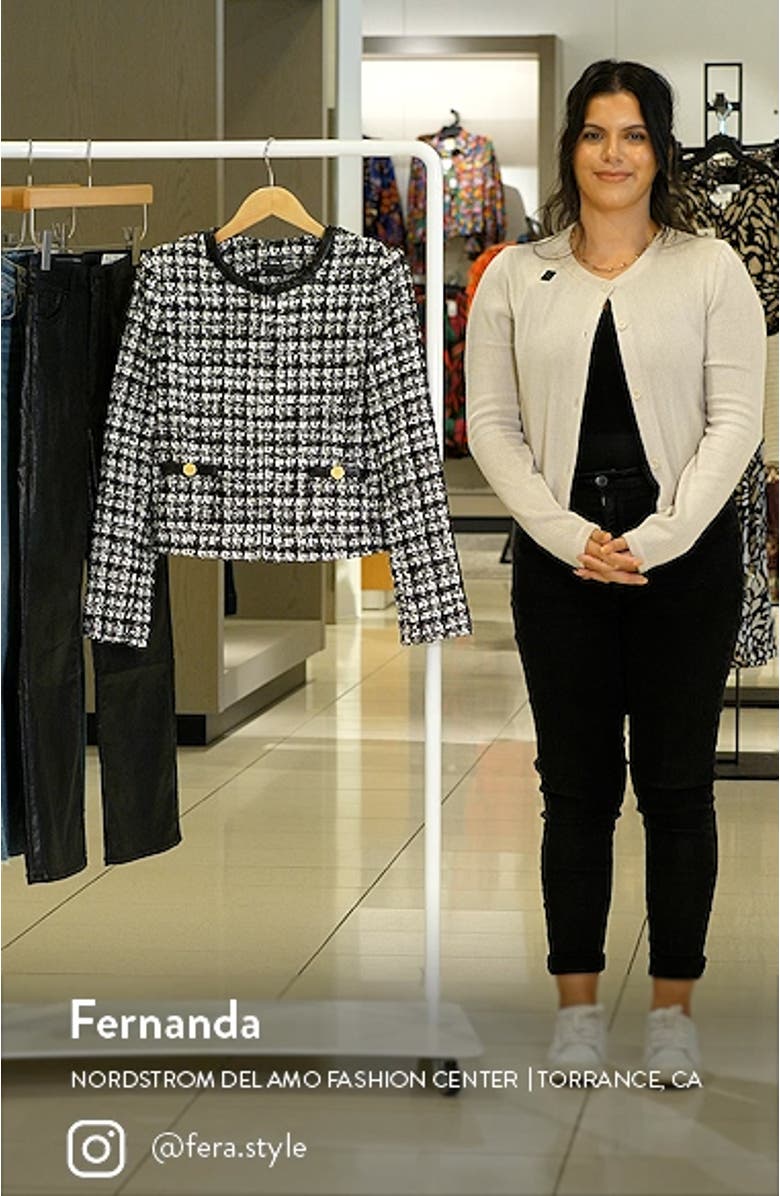 Donita Faux Leather Trim Tweed Jacket, sales video thumbnail