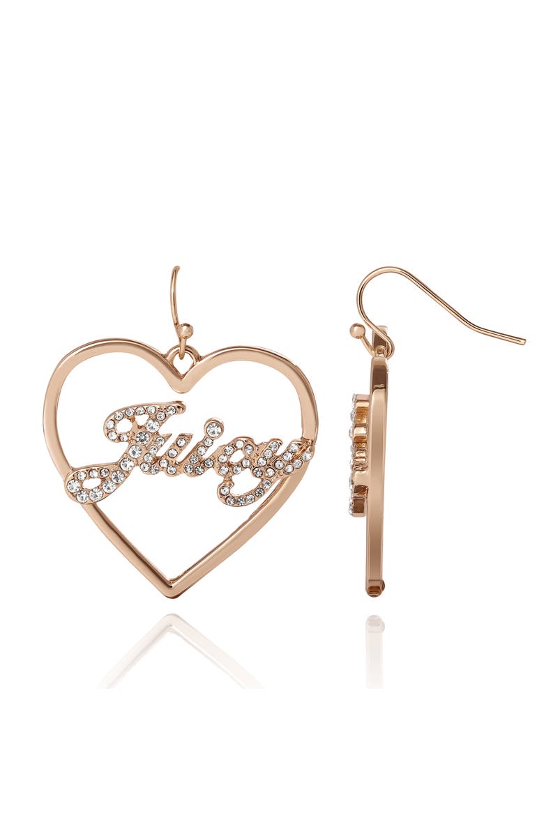 Juicy Couture Crystal Heart Drop Script Logo Earrings, Alternate, color, 