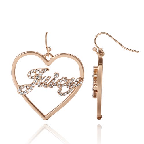 Juicy Couture Crystal Heart Drop Script Logo Earrings In Gold
