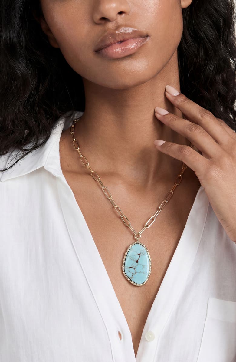 Ettika Oval Stone Pendant Necklace, Alternate, color, Turquoise