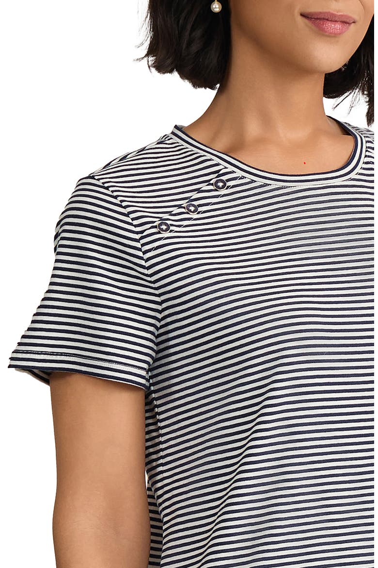 Button Shoulder Stripe Stretch Cotton T-Shirt, Alternate, color, PACIFIC NAVY/NATURAL WHITE