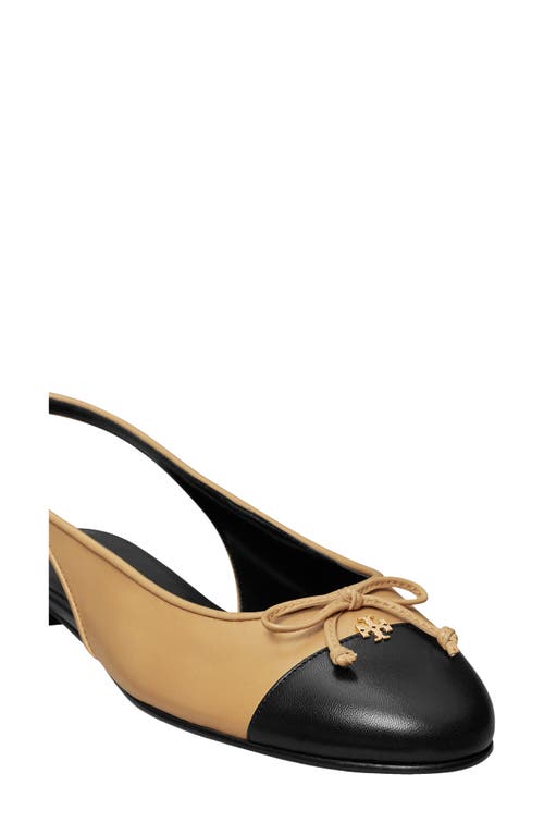 Tory Burch Slingback Cap Toe Flat In Ginger Shortbread/black