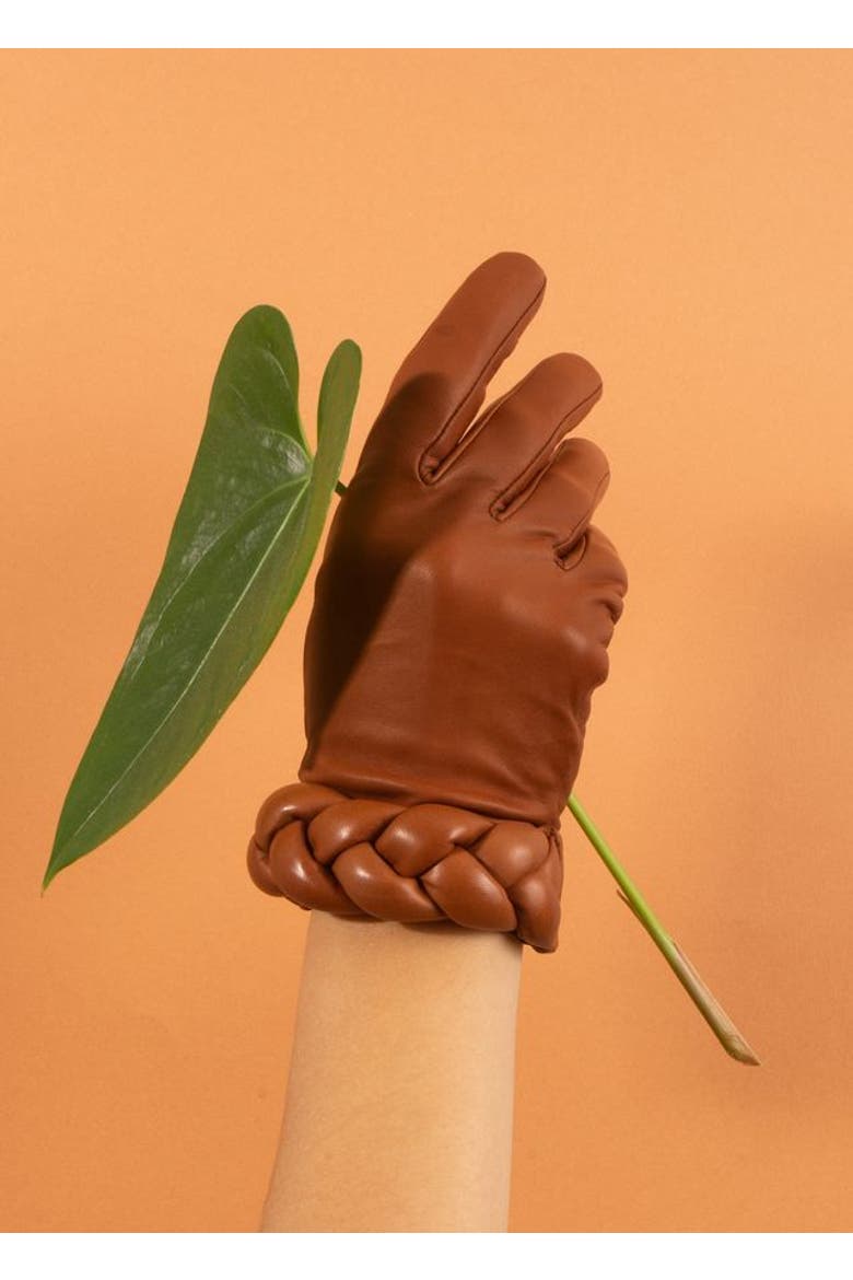 New Edith Lambskin Glove Lined in Cashmere with Braided Cuff, Alternate, color, Toscana