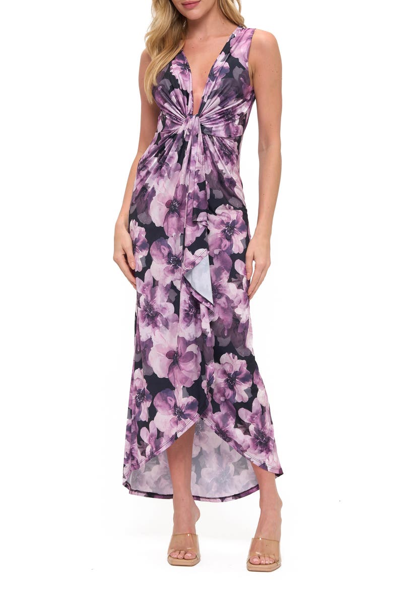 Floral Twist Front High-Low Dress, Main, color, PURPLE FLORAL