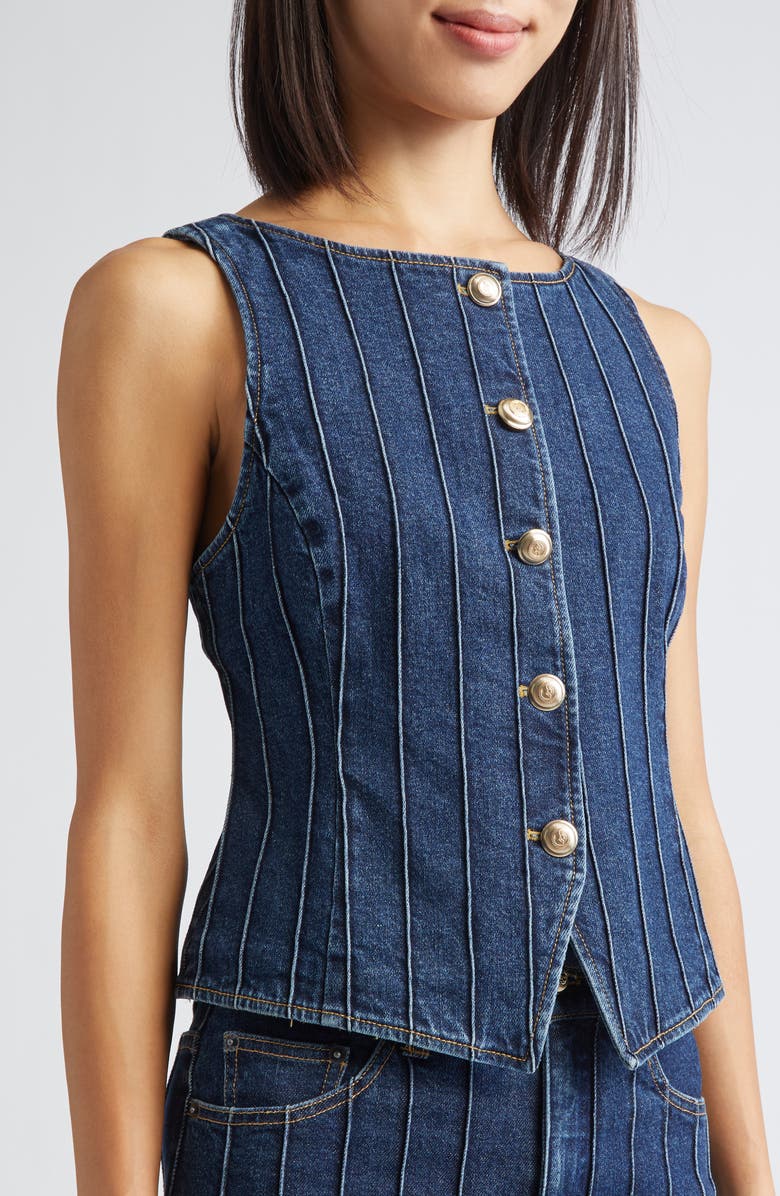 Cinq à Sept Camen Pintuck Detail Denim Vest, Alternate, color, Fontaine