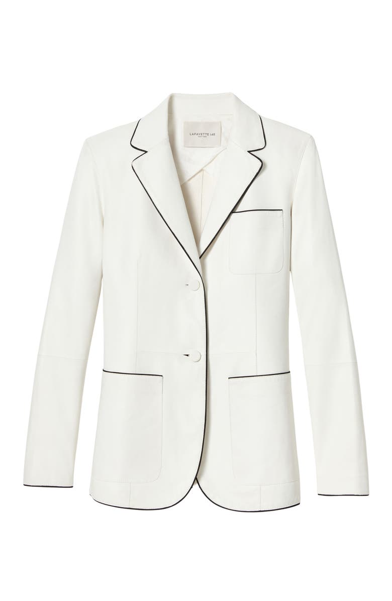 Lafayette 148 New York Glove Piped Lambskin Leather Blazer, Alternate, color, White
