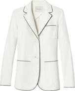 Lafayette 148 New York Glove Piped Lambskin Leather Blazer